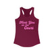 Pickleball women's racerback tank top with a pink script Meet You on the Court text design