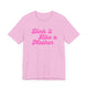 Heather bubble gum pickleball t-shirt with a pink script Dink it Like a Mother text design