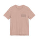Heather Prism Peach pickleball t-shirt with a small minimalist pickleball court diagram on the chest