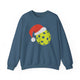 Christmas Pickleball Crewneck Sweatshirt - Yellow Pickleball Ball Wearing a Santa Hat