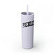 Glitter Lilac skinny tumbler with straw and a bold arched "PICKLEBALL" wordmark