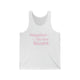 White unisex pickleball tank top with retro script text "Happiest On the Court" and sparkle accents