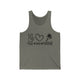 Grey TriBlend unisex pickleball tank top with peace sign, heart, and pickleball paddle icons above "Peace, Love, Pickleball" text