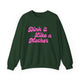 Pickleball sweatshirt with a pink script Dink it Like a Mother text design
