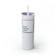 Glitter Iceberg skinny tumbler with straw and a "DINK DRINK DINK" wordmark in a bordered box