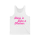 Pickleball tank top with a pink script Dink it Like a Mother text design