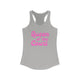 Pickleball women's racerback tank top with a pink script Queen of the Court text design
