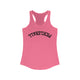 Solid Hot Pink women's racerback pickleball tank top with a bold arched "PICKLEBALL" wordmark printed upside down