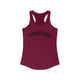 Women's racerback pickleball tank top with a bold arched "PICKLEBALL" wordmark printed upside down