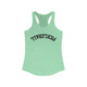 Women's racerback pickleball tank top with a bold arched "PICKLEBALL" wordmark printed upside down
