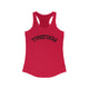 Women's racerback pickleball tank top with a bold arched "PICKLEBALL" wordmark printed upside down