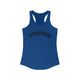 Women's racerback pickleball tank top with a bold arched "PICKLEBALL" wordmark printed upside down