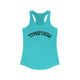 Women's racerback pickleball tank top with a bold arched "PICKLEBALL" wordmark printed upside down