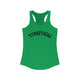 Solid Kelly Green women's racerback pickleball tank top with a bold arched "PICKLEBALL" wordmark printed upside down