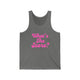 Pickleball tank top with a pink script What's the Score text design