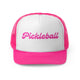 Pink trucker cap with "Pickleball" written in pink cursive script