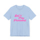 Baby blue pickleball t-shirt with a pink script Let's Play Pickleball text design