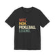 Dark grey heather t-shirt with a retro WIFE. MOM. PICKLEBALL LEGEND. text design