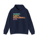 Navy hoodie with a colorful Sorry. Can't. Pickleball. Bye. text design
