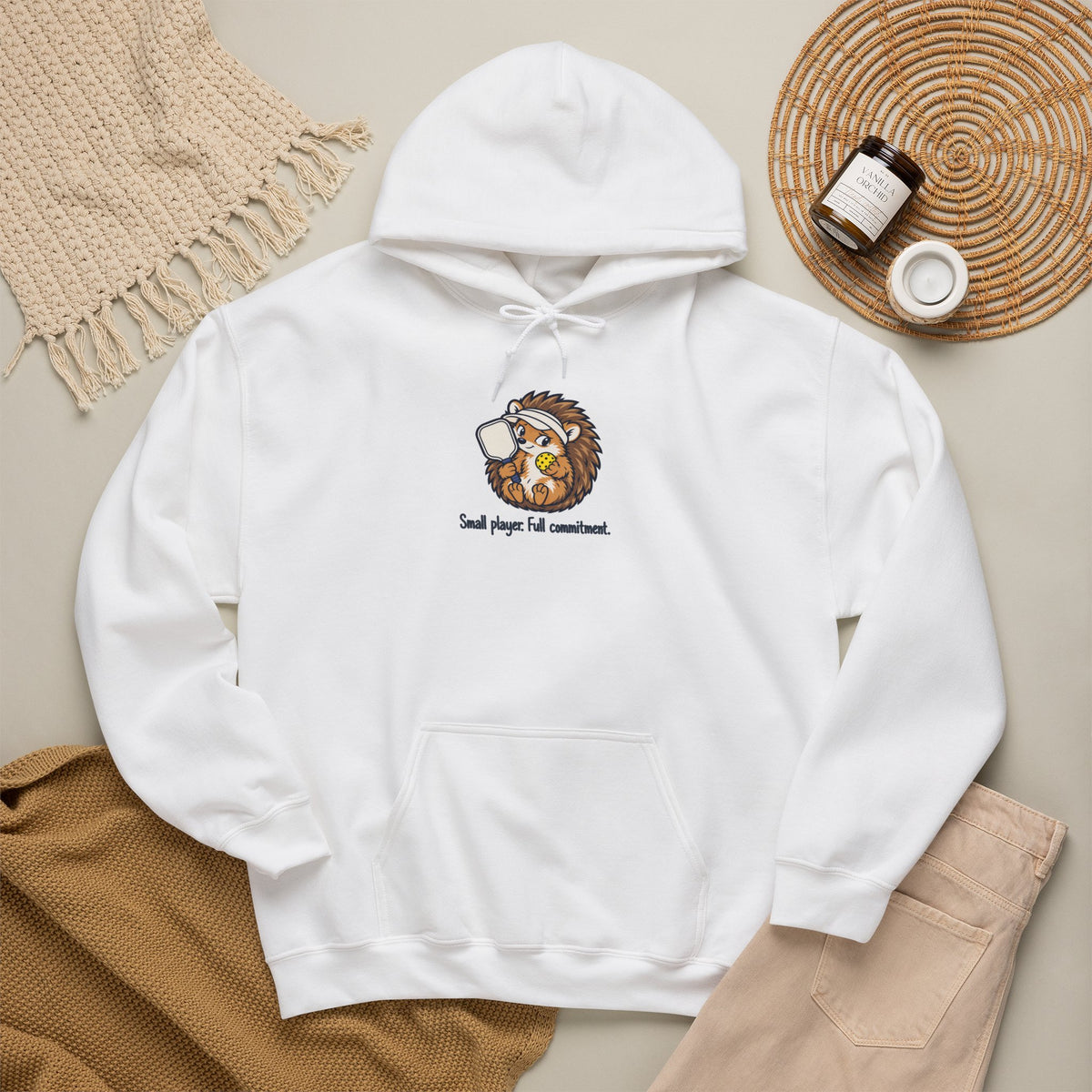 Hedgehog pickleball hoodie, Small Player, Full Commitment