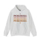 Ash hoodie with PICKLEBALL repeated in a stacked gradient text design with heart accents