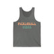 Deep heather tank top with retro Pickleball Vibes text design in peach and sage