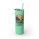 Mint skinny tumbler with straw and a retro stacked "Coast to Coast Pickleball apparel + accessories" logo