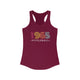 Solid Cardinal Red women's racerback pickleball tank top with colorful "1965" numerals over a "PICKLEBALL" wordmark