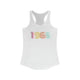 Solid White women's racerback pickleball tank top with colorful "1965" numerals over a "PICKLEBALL" wordmark