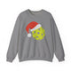 Christmas Pickleball Crewneck Sweatshirt - Yellow Pickleball Ball Wearing a Santa Hat