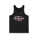 Black Heather unisex pickleball tank top with pink retro-style text "In My Pickleball Era" and sparkle accents