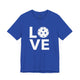 T-shirt with a LOVE text design and a white pickleball replacing the O