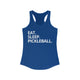 Royal blue racerback tank top with Eat. Sleep. Pickleball. text design