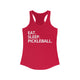 Red racerback tank top with Eat. Sleep. Pickleball. text design