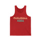Red triblend tank top with retro Pickleball Vibes text design in peach and sage