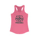Solid Hot Pink women's racerback pickleball tank top with bold stacked "HAPPY PEOPLE PLAY PICKLEBALL" text and crossed paddles graphic