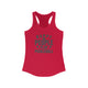 Women's racerback pickleball tank top with bold stacked "HAPPY PEOPLE PLAY PICKLEBALL" text and crossed paddles graphic