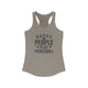 Women's racerback pickleball tank top with bold stacked "HAPPY PEOPLE PLAY PICKLEBALL" text and crossed paddles graphic