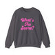 Charcoal pickleball crewneck sweatshirt with a pink script What's the Score text design