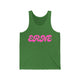 Pickleball tank top with a pink retro bubble ERNE text design