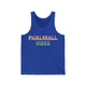 True royal tank top with retro Pickleball Vibes text design in peach and sage