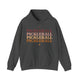 Dark heather hoodie with PICKLEBALL repeated in a stacked gradient text design with heart accents