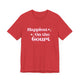 Heather Red pickleball t-shirt with retro script text "Happiest On the Court" and sparkle accents