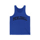 Unisex pickleball tank top with a bold, arched collegiate-style "PICKLEBALL" wordmark