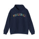 Navy hoodie with a colorful arched PICKLEBALL text design