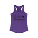 Women's racerback pickleball tank top with peace sign, heart, and pickleball paddle icons above "Peace, Love, Pickleball" text