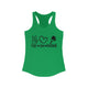 Solid Kelly Green women's racerback pickleball tank top with peace sign, heart, and pickleball paddle icons above "Peace, Love, Pickleball" text