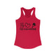 Women's racerback pickleball tank top with peace sign, heart, and pickleball paddle icons above "Peace, Love, Pickleball" text