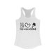 Women's racerback pickleball tank top with peace sign, heart, and pickleball paddle icons above "Peace, Love, Pickleball" text