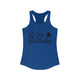 Women's racerback pickleball tank top with peace sign, heart, and pickleball paddle icons above "Peace, Love, Pickleball" text